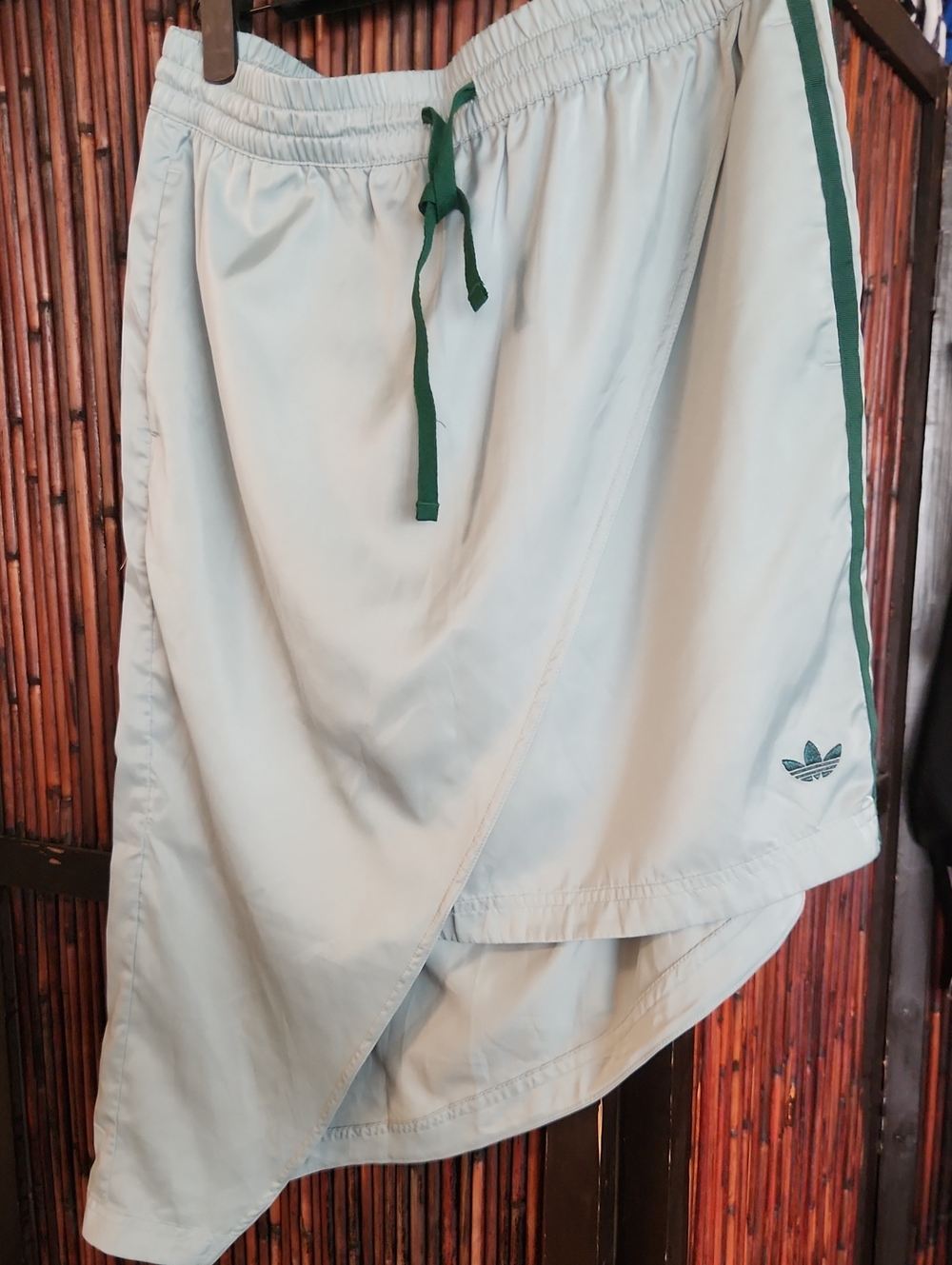 Adidas Light Green Asymrtric Athletic Skirt with Dark Green Drawstring & Trim